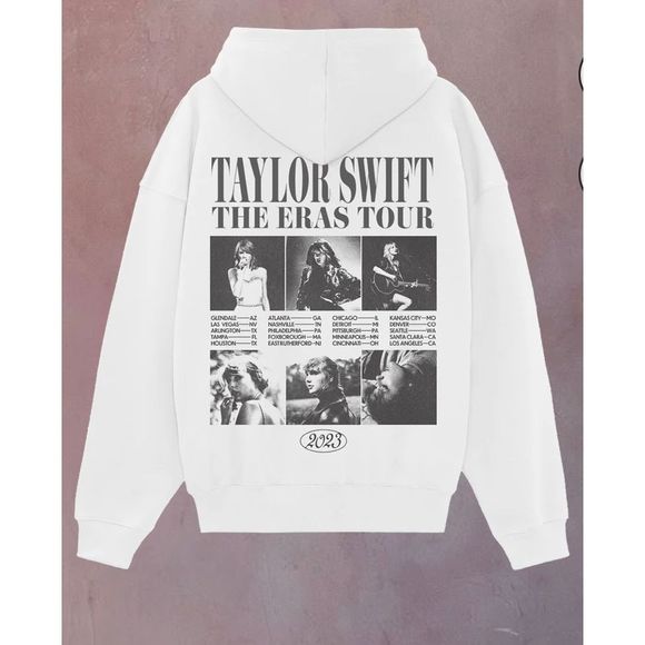 NWT TAYLOR SWIFT THE ERAS TOUR COLLAGE WHITE HOODIE size Large - Picture 2 of 5